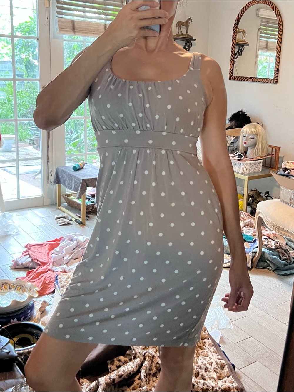 Ann Taylor Gray Polka Dot Mini Dress excellent condition XXS